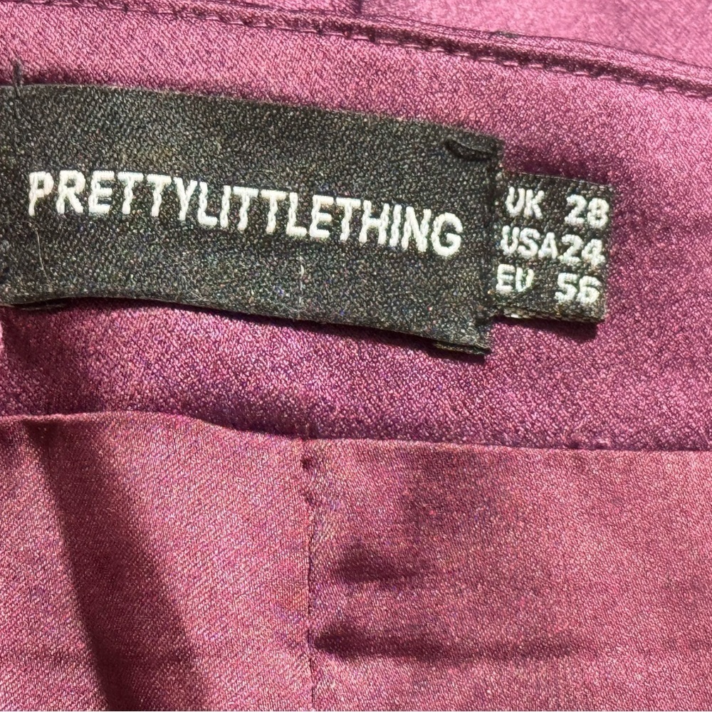 Prettylittlething Premium Plum Constructed Satin Pleat Wide Leg Pants - Picture 11 of 12